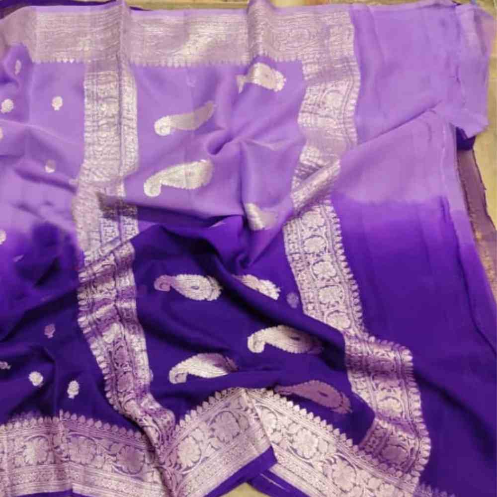 Lavender & Purple Kaddi Chiffon Saree