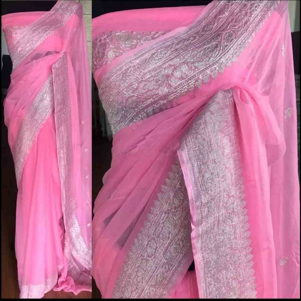 Light Pink Khaddi Chiffon Saree