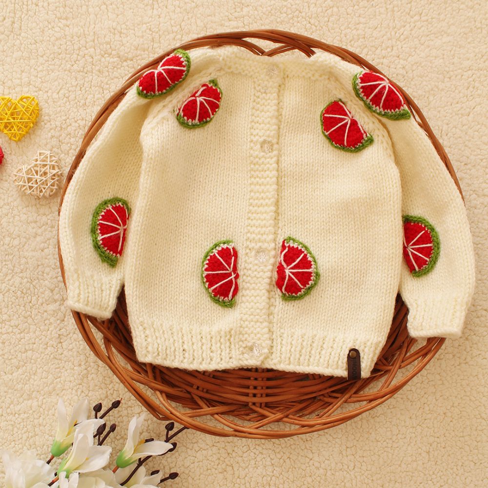 Cream Colored Sweater With Red Green Embroidery