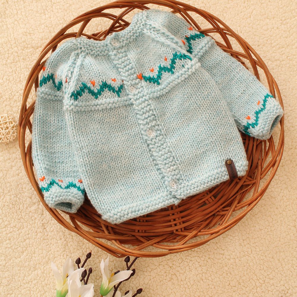 Cozy Light Blue Colored Handmade Knitted Sweater