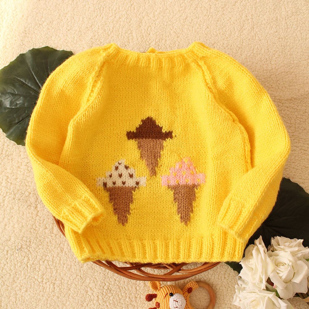 Sunshine Yellow With A Ice Cream Cone Embroidery Sweater