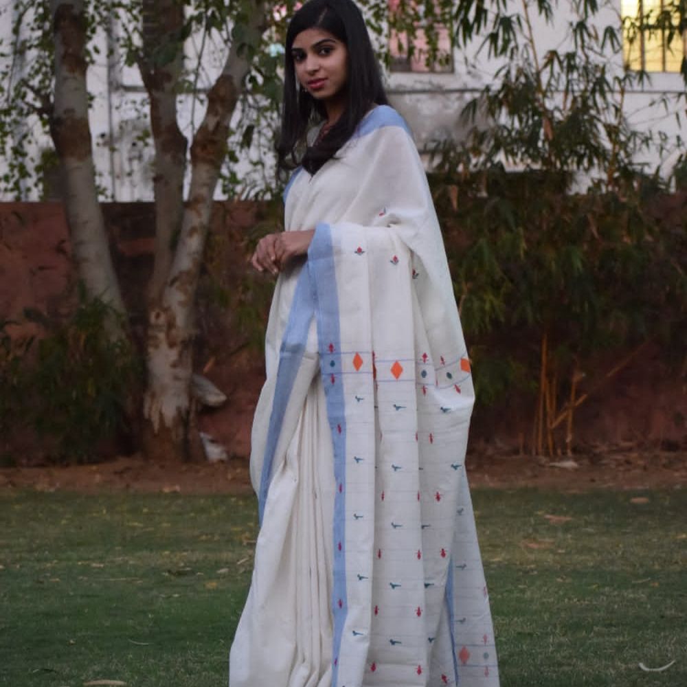 Tussar Saree with Madhubani Bride, Doli, and Kaahar Painting