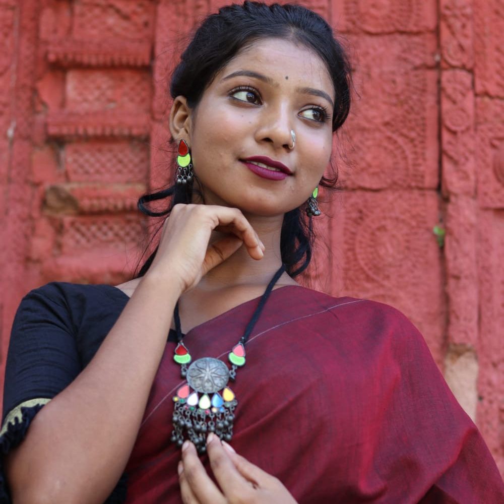 Tussar Saree with Madhubani Bride, Doli, and Kaahar Painting