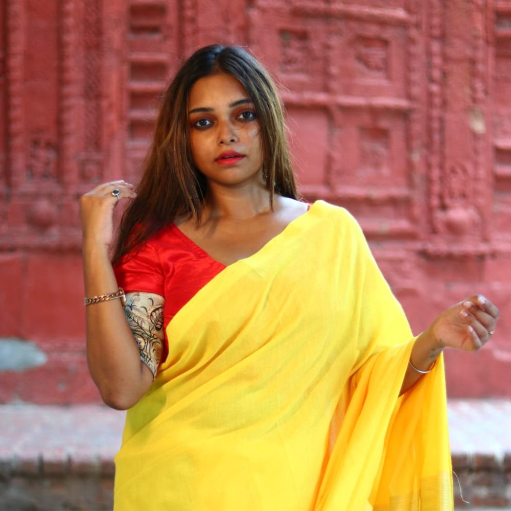 Tussar Saree with Madhubani Bride, Doli, and Kaahar Painting