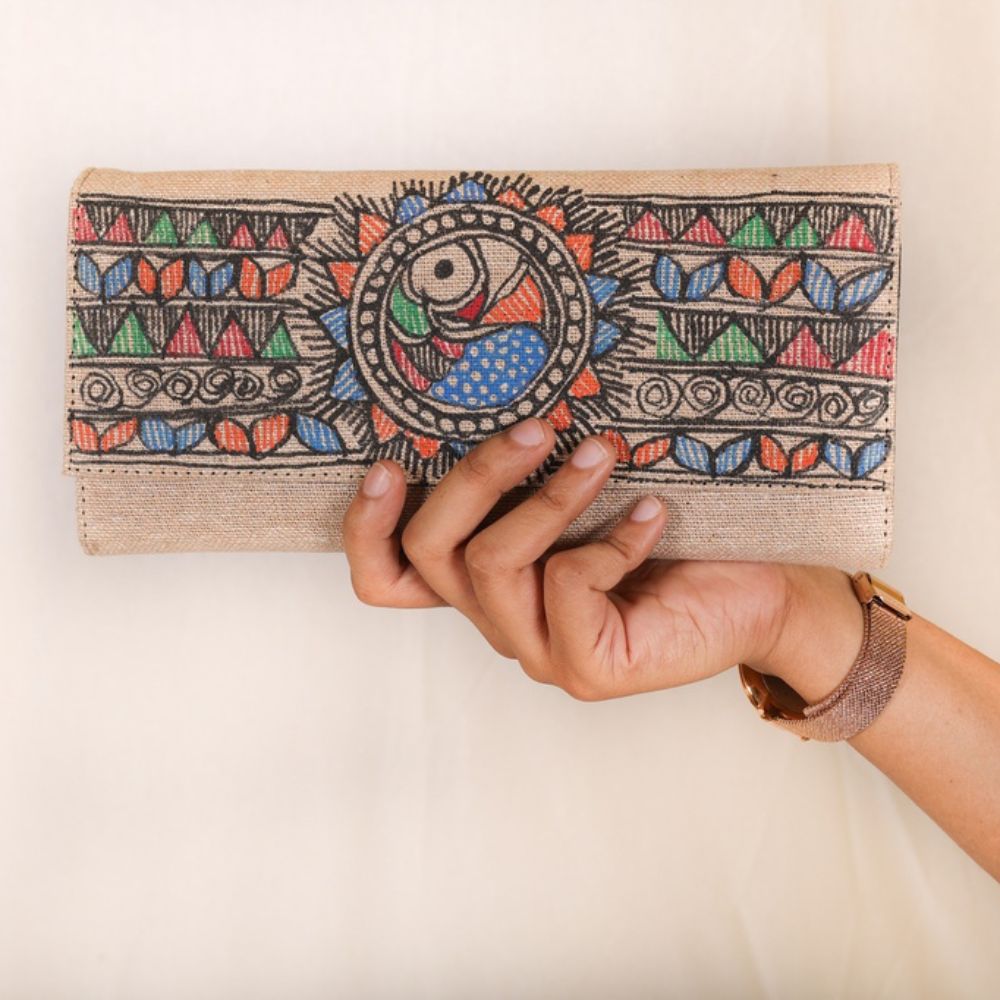 Tussar Saree with Madhubani Bride, Doli, and Kaahar Painting