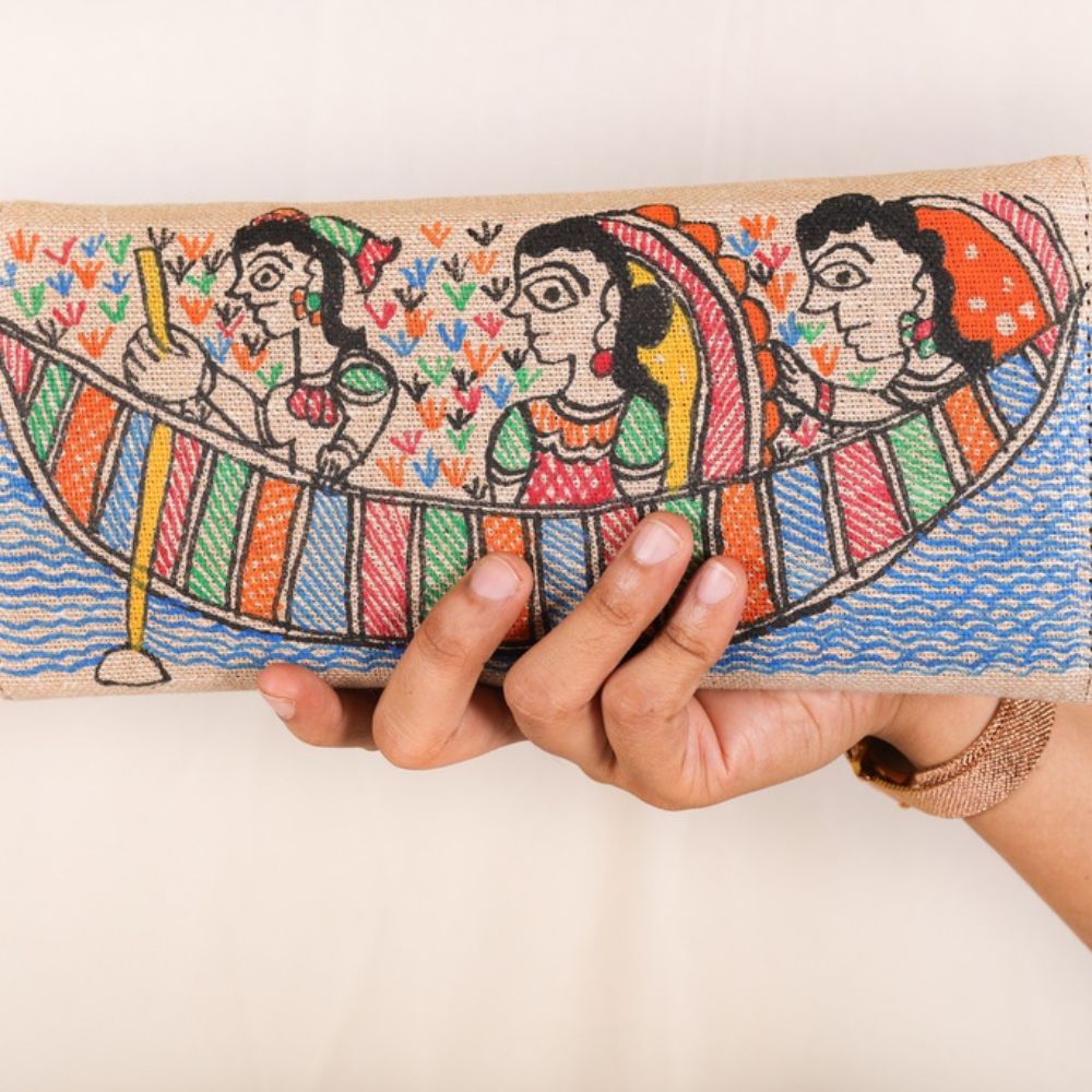 Tussar Saree with Madhubani Bride, Doli, and Kaahar Painting