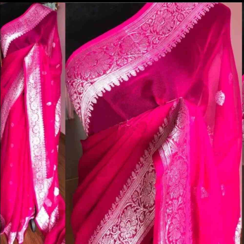 Pink Khaddi Chiffon Saree