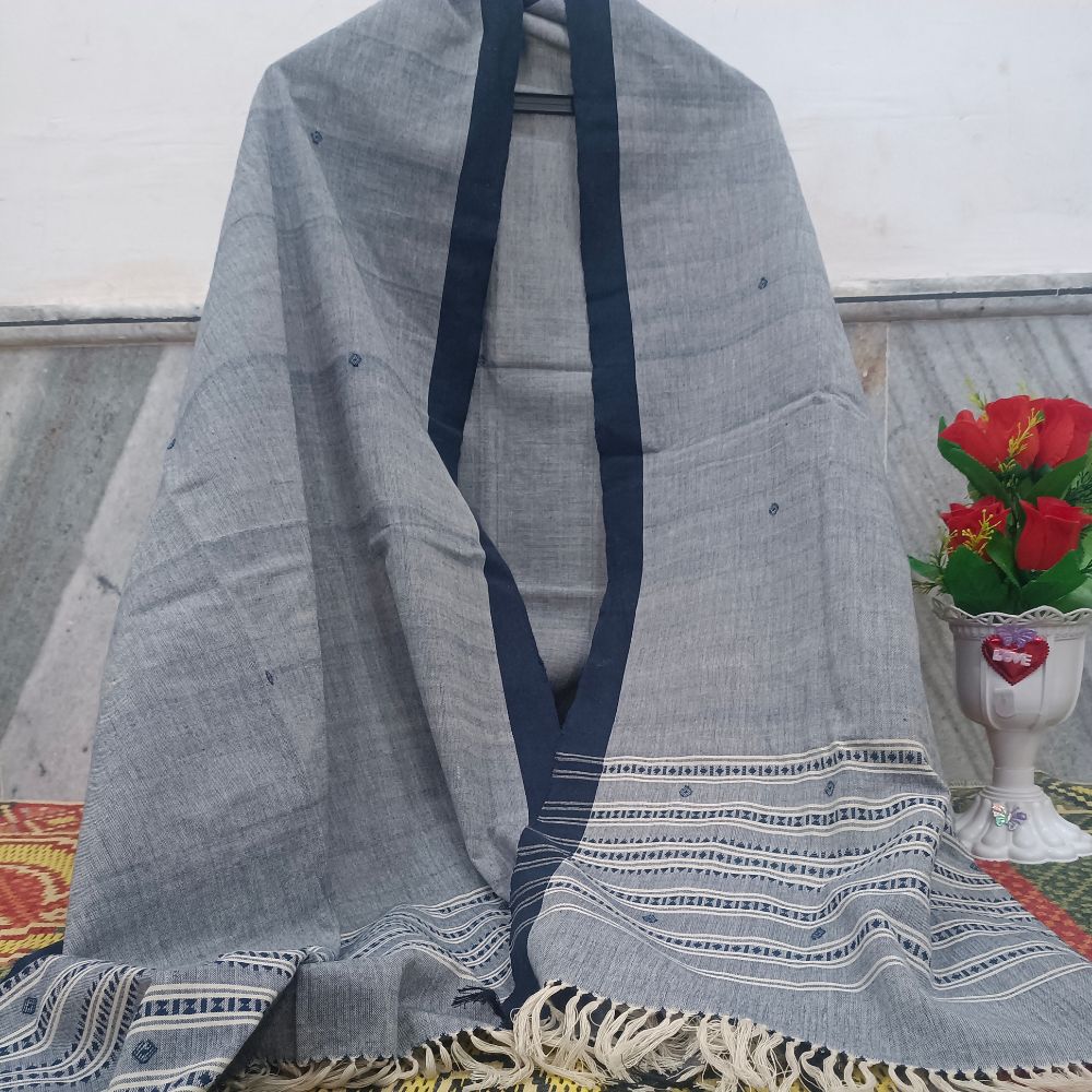 Grey Colour Handloom Cotton Embroidery Dupatta