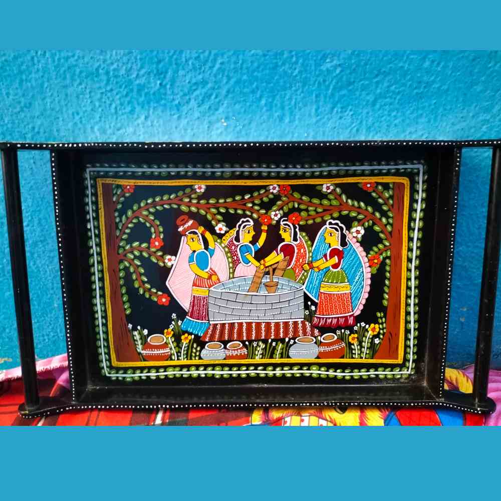 Tussar Saree with Madhubani Bride, Doli, and Kaahar Painting