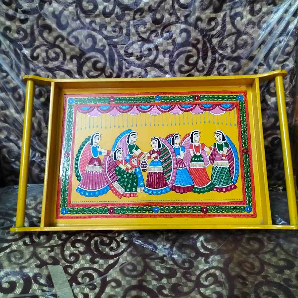 Tussar Saree with Madhubani Bride, Doli, and Kaahar Painting