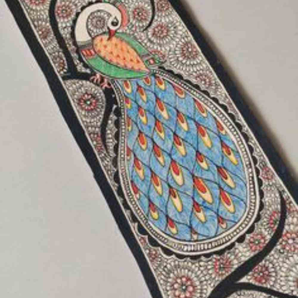 Tussar Saree with Madhubani Bride, Doli, and Kaahar Painting