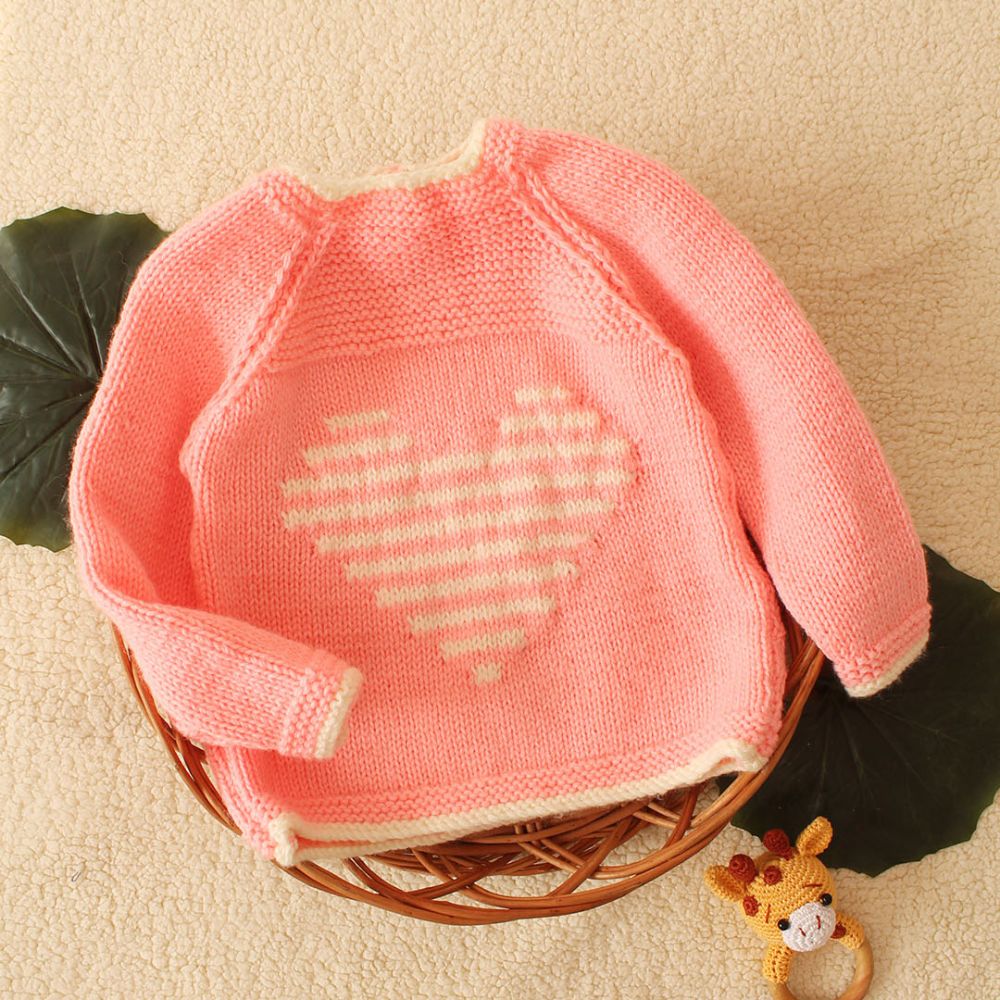 Light Pink With A White Heart Motif Emboidery Sweater