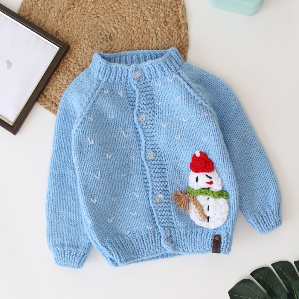 Light Blue Colored With Snowman Emboidery Sweater