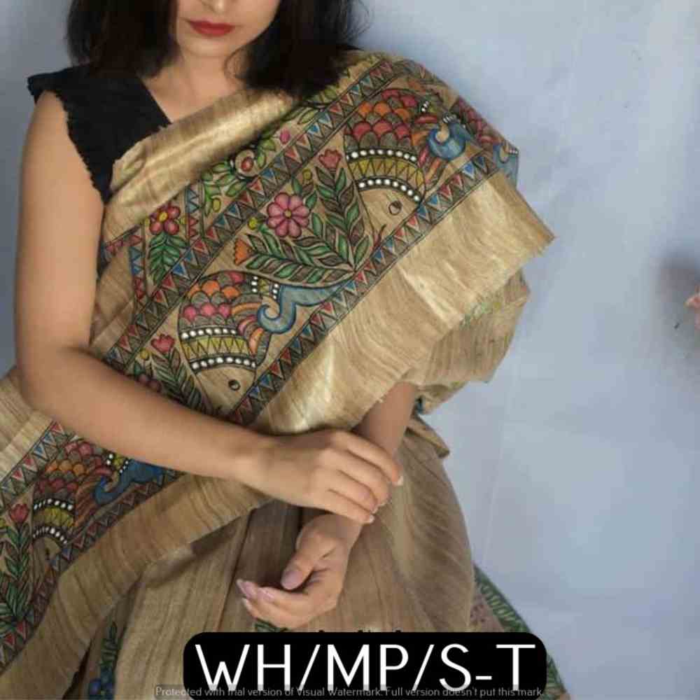 Madhubani Painting Saree -Tan